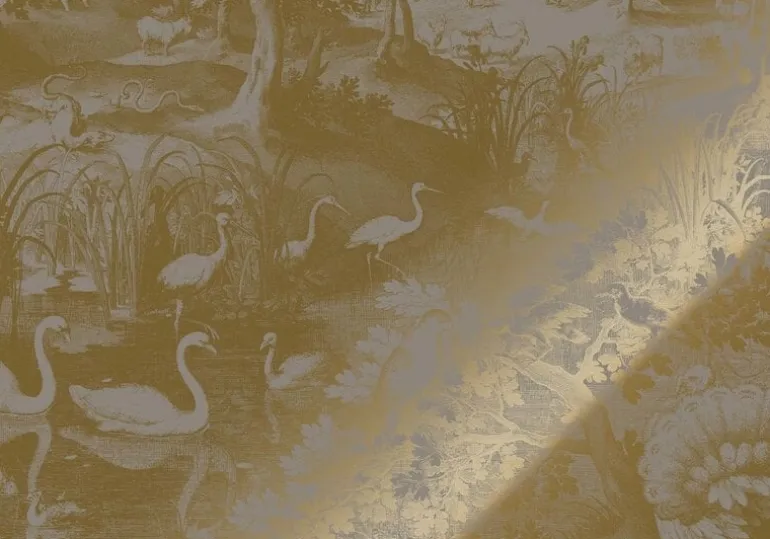 Goud Engraved landschappen behang grijs MW-112 400x280cm