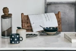 Grainy bord dot S donkerblauw/zand -set van 4 stuks