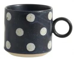 Grainy mokken dots donkerblauw/zand -set van 4 stuks