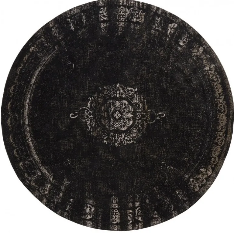 Grand rond vloerkleed donkergrijs/zwart - diameter 240cm