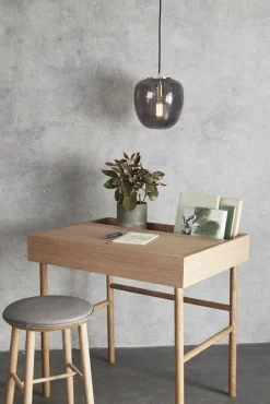 Hanglamp grijs glas met messing detail