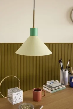 Hanglamp metaal - bruin/groen/geel