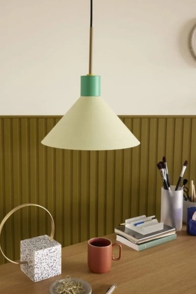 Hanglamp metaal - bruin/groen/geel