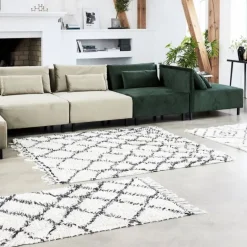 Kuba vloerkleed 140x200 cm katoen wit en zwart