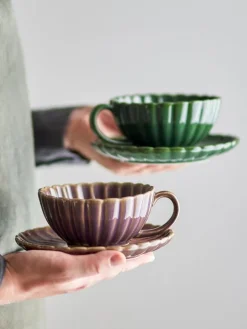 Latina kopjes en schotels paars set van 6 stuks - 82061907