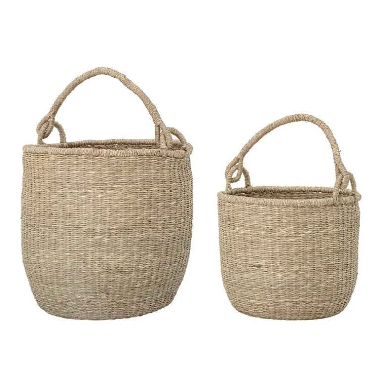 Mand met handvat zeegras- set van 2 stuks