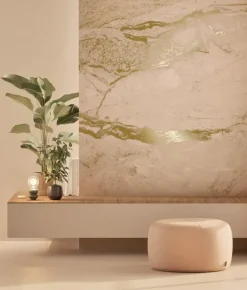 Marmer behang FU-067 - 292,2x280cm goud/nude