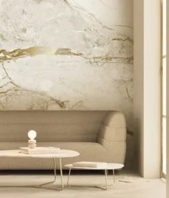 Marmer behang FU-074 - 389,6x280cm goud/wit