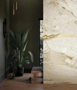 Marmer behang FU-074 - 389,6x280cm goud/wit