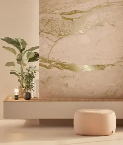 Marmer behang FU-068 - 389,6x280cm goud/nude