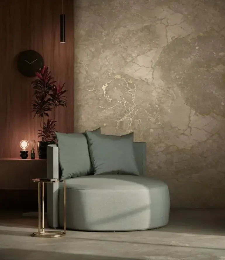 Marmer behang FU-063 - 194,8x280cm goud/beige