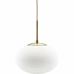 Opal hanglamp messing met wit glazen kap