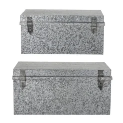 Opbergdozen met deksel metaal - zilver set van 2 stuks