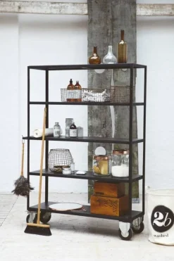 Opbergrek op wielen zwart metaal