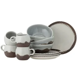 Paula ontbijt servies set van 12 stuks bruin - 82060940