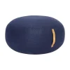 Poef blauw wol met leren handgreep