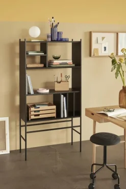 Rek met planken hout/metaal - zwart