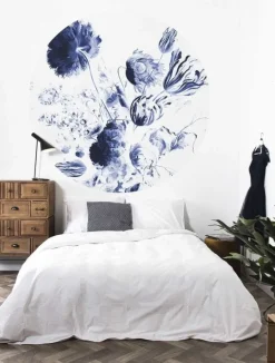 Royal blue flowers behangcirkel CK-002 - ø190cm