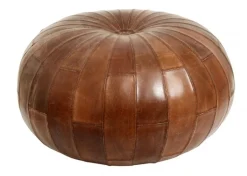 Rugby leren poef - antiek bruin