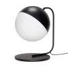 Tafellamp zwart metaal met wit glas