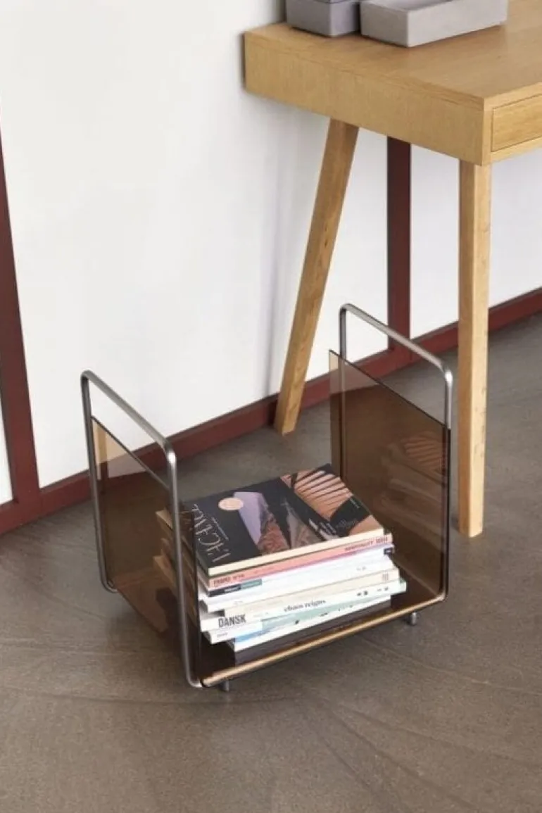 Tijdschrifthouder metaal/glas - oranje/nikkel