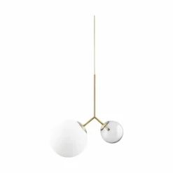 Twice hanglamp messing met wit en grijze kap