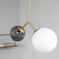 Twice hanglamp messing met wit en grijze kap