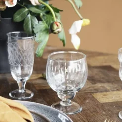 Vintage wit wijnglas Ø7x12,5cm - set van 12 stuks