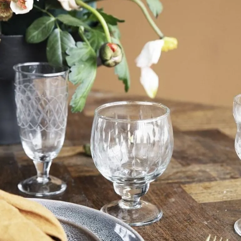 Vintage wit wijnglas Ø7x12,5cm - set van 12 stuks