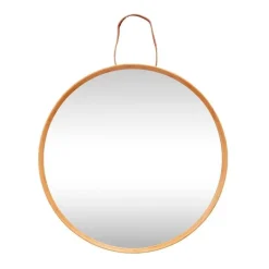 Wandspiegel met ophanglus van leer