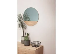 Wandspiegel rond eikenhout